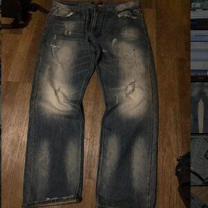 Men's Blue Faded Distressed Straight Leg Jeans